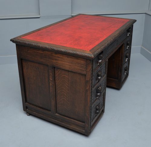 VICTORIAN CARVED SOLID OAK PEDESTAL DESK - ADDITIONAL PHOTO 7
