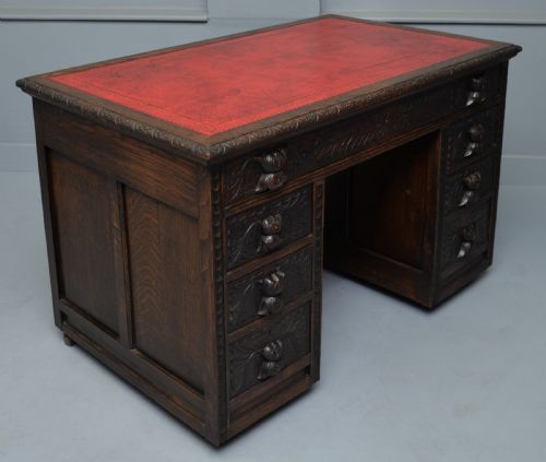 VICTORIAN CARVED SOLID OAK PEDESTAL DESK - ADDITIONAL PHOTO 8