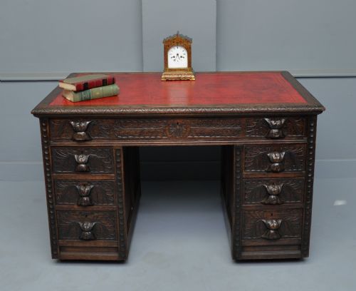 VICTORIAN CARVED SOLID OAK PEDESTAL DESK - ADDITIONAL PHOTO 11
