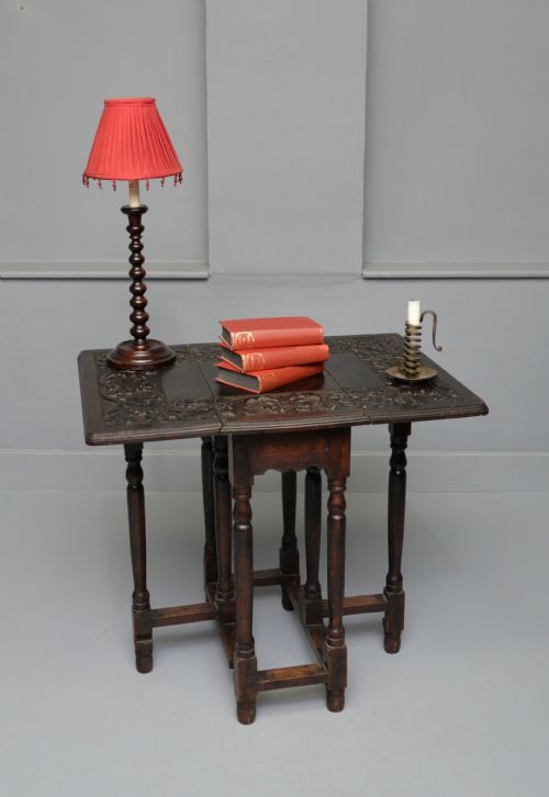 CARVED OAK LEAF ACORN SIDE OCCASIONAL GATELEG TABLE - ADDITIONAL PHOTO 1