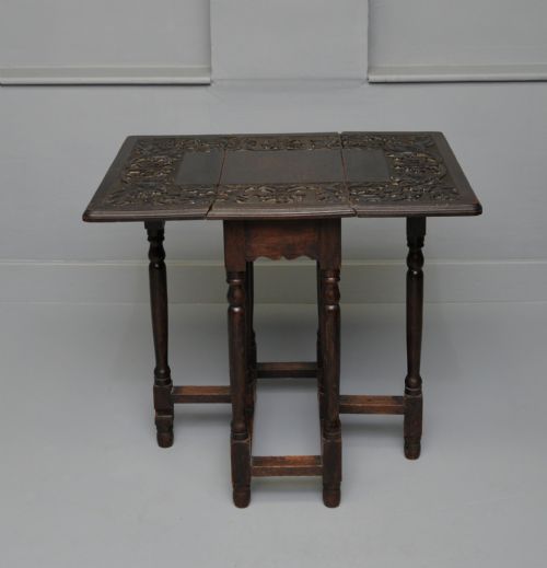 CARVED OAK LEAF ACORN SIDE OCCASIONAL GATELEG TABLE - ADDITIONAL PHOTO 2