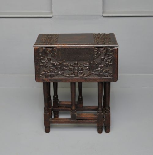 CARVED OAK LEAF ACORN SIDE OCCASIONAL GATELEG TABLE - ADDITIONAL PHOTO 4