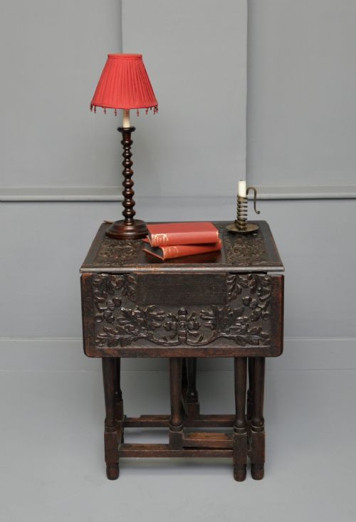 CARVED OAK LEAF ACORN SIDE OCCASIONAL GATELEG TABLE - ADDITIONAL PHOTO 5