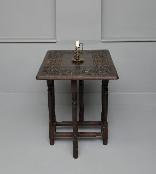 CARVED OAK LEAF ACORN SIDE OCCASIONAL GATELEG TABLE - ADDITIONAL PHOTO 6