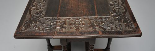 CARVED OAK LEAF ACORN SIDE OCCASIONAL GATELEG TABLE - ADDITIONAL PHOTO 7