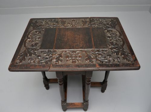 CARVED OAK LEAF ACORN SIDE OCCASIONAL GATELEG TABLE - ADDITIONAL PHOTO 8