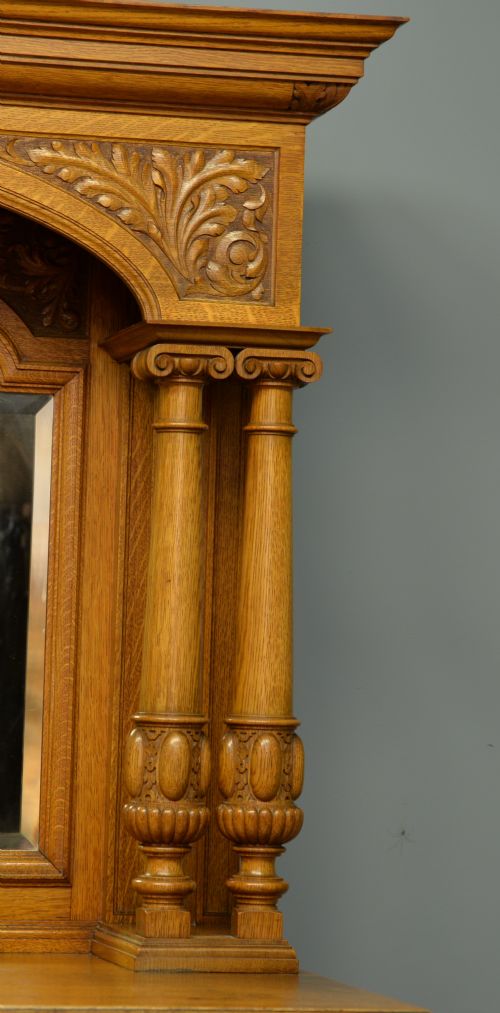 EDWARDIAN LIGHT OAK CARVED MIRRORBACK SIDEBOARD - ADDITIONAL PHOTO 7