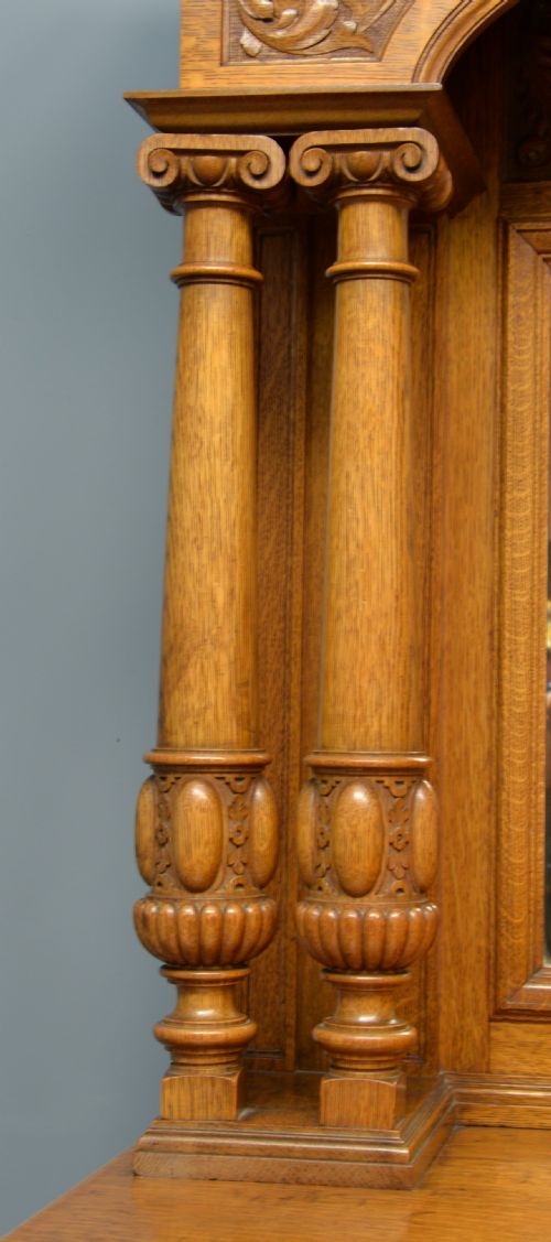 EDWARDIAN LIGHT OAK CARVED MIRRORBACK SIDEBOARD - ADDITIONAL PHOTO 8