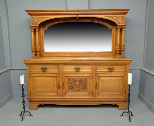 EDWARDIAN LIGHT OAK CARVED MIRRORBACK SIDEBOARD - ADDITIONAL PHOTO 14