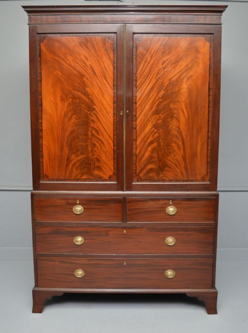 GEORGIAN FLAME MAHOGANY LINEN PRESS WARDROBE - ADDITIONAL PHOTO 1