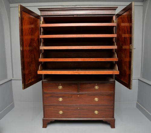 GEORGIAN FLAME MAHOGANY LINEN PRESS WARDROBE - ADDITIONAL PHOTO 3