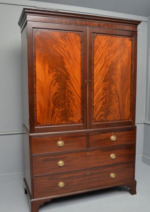 GEORGIAN FLAME MAHOGANY LINEN PRESS WARDROBE - ADDITIONAL PHOTO 7