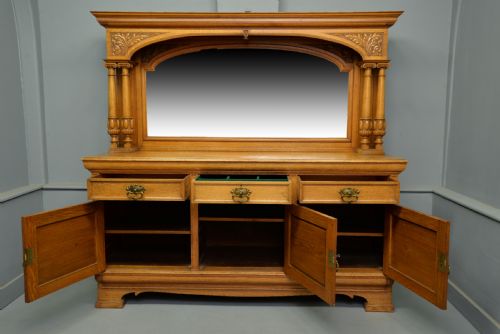 EDWARDIAN LIGHT OAK CARVED MIRRORBACK SIDEBOARD - ADDITIONAL PHOTO 7
