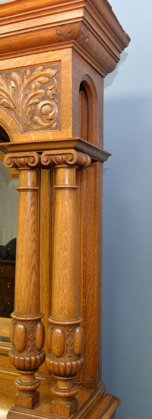 EDWARDIAN LIGHT OAK CARVED MIRRORBACK SIDEBOARD - ADDITIONAL PHOTO 12