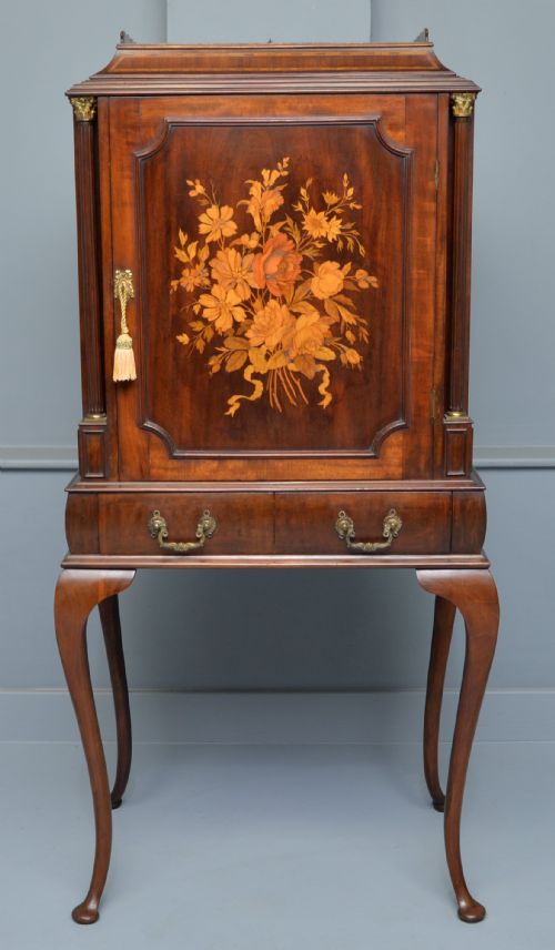 fine edwardian mahogany marquetry cabinet - CATEGORY: ANTIQUE CABINETS - DATED EDWARDIAN
