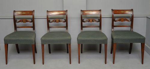set of four regency mahogany brass inlaid dining chairs - CATEGORY: ANTIQUE CHAIRS - DATED REGENCY