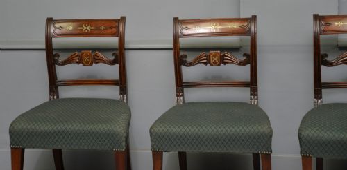 SET OF FOUR REGENCY MAHOGANY BRASS INLAID DINING CHAIRS - ADDITIONAL PHOTO 1