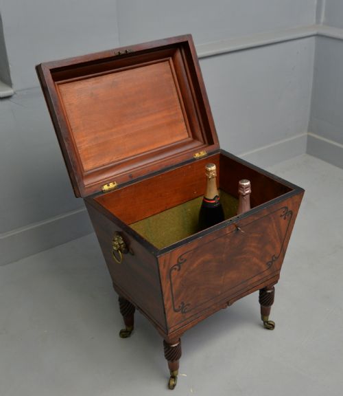 REGENCY MAHOGANY EBONY SARCOPHAGUS WINE CELLARETTE - ADDITIONAL PHOTO 17