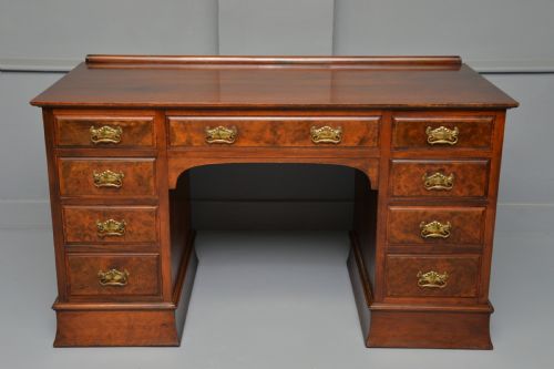 victorian burr walnut pedestal desk - CATEGORY: ANTIQUE DESKS - DATED VICTORIAN