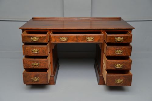 VICTORIAN BURR WALNUT PEDESTAL DESK - ADDITIONAL PHOTO 1