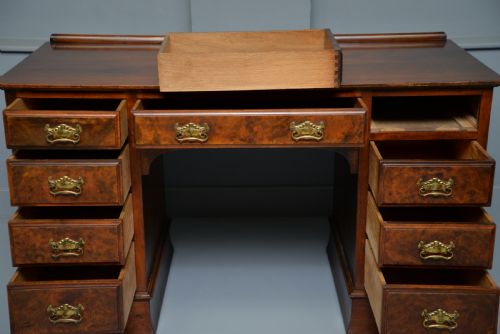 VICTORIAN BURR WALNUT PEDESTAL DESK - ADDITIONAL PHOTO 2