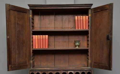 GEORGIAN GEORGE III OAK BUREAU BOOKCASE CABINET - ADDITIONAL PHOTO 8