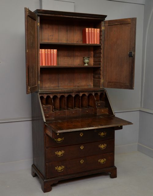 GEORGIAN GEORGE III OAK BUREAU BOOKCASE CABINET - ADDITIONAL PHOTO 11
