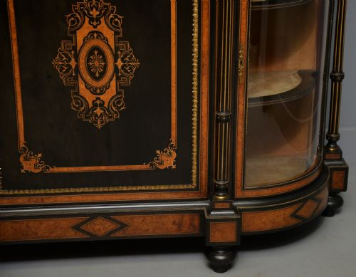 FINE ANTIQUE FRENCH EBONISED AND AMBOYNA CREDENZA CABINET SIDEBOARD - ADDITIONAL PHOTO 6