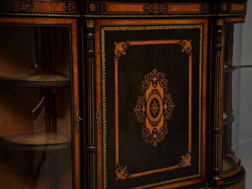 FINE ANTIQUE FRENCH EBONISED AND AMBOYNA CREDENZA CABINET SIDEBOARD - ADDITIONAL PHOTO 8