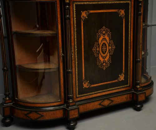 FINE ANTIQUE FRENCH EBONISED AND AMBOYNA CREDENZA CABINET SIDEBOARD - ADDITIONAL PHOTO 9
