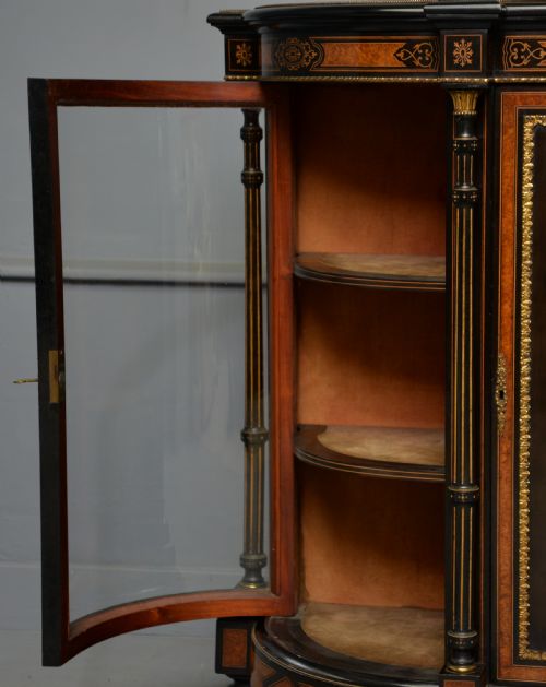 FINE ANTIQUE FRENCH EBONISED AND AMBOYNA CREDENZA CABINET SIDEBOARD - ADDITIONAL PHOTO 11