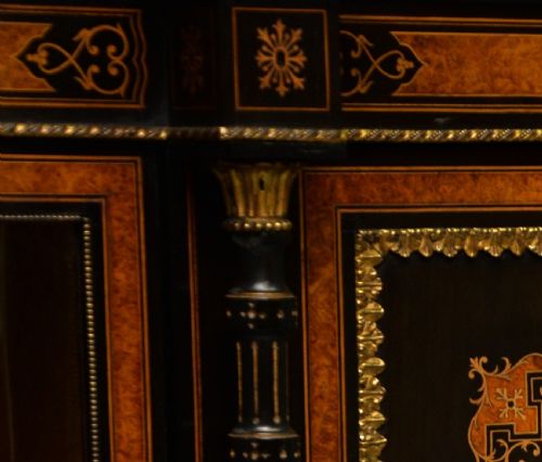 FINE ANTIQUE FRENCH EBONISED AND AMBOYNA CREDENZA CABINET SIDEBOARD - ADDITIONAL PHOTO 29