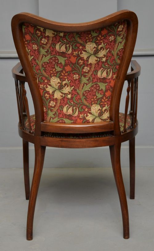 ELEGANT EDWARDIAN INLAID MAHOGANY ARMCHAIR WILLIAM MORRIS FABRIC - ADDITIONAL PHOTO 9