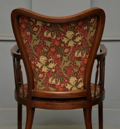 ELEGANT EDWARDIAN INLAID MAHOGANY ARMCHAIR WILLIAM MORRIS FABRIC - ADDITIONAL PHOTO 10