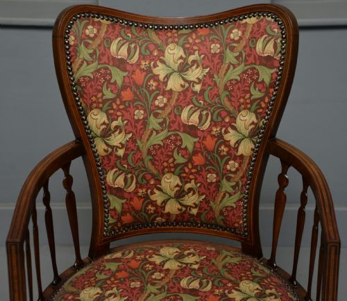 ELEGANT EDWARDIAN INLAID MAHOGANY ARMCHAIR WILLIAM MORRIS FABRIC - ADDITIONAL PHOTO 15