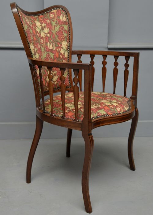 ELEGANT EDWARDIAN INLAID MAHOGANY ARMCHAIR WILLIAM MORRIS FABRIC - ADDITIONAL PHOTO 19