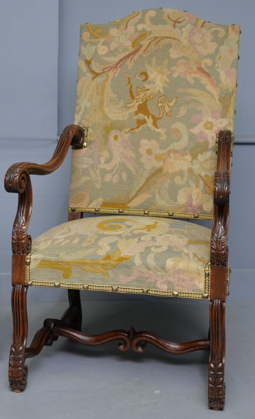 PAIR OF LOUIS XIII STYLE WALNUT ARMCHAIRS WITH TAPESTRY UPHOLSTERY - ADDITIONAL PHOTO 6