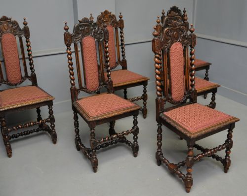 SET OF SIX CAROLEAN JACOBEAN STYLE CARVED OAK DINING CHAIRS - ADDITIONAL PHOTO 1