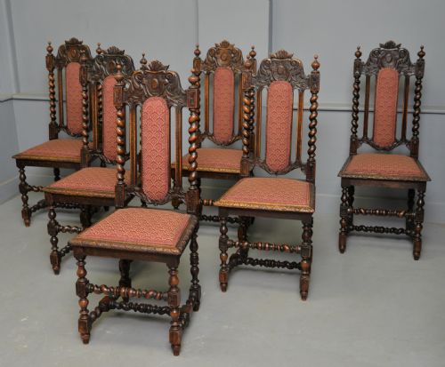 SET OF SIX CAROLEAN JACOBEAN STYLE CARVED OAK DINING CHAIRS - ADDITIONAL PHOTO 2
