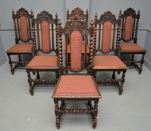 SET OF SIX CAROLEAN JACOBEAN STYLE CARVED OAK DINING CHAIRS - ADDITIONAL PHOTO 3