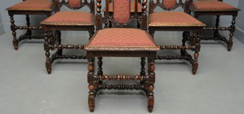 SET OF SIX CAROLEAN JACOBEAN STYLE CARVED OAK DINING CHAIRS - ADDITIONAL PHOTO 5