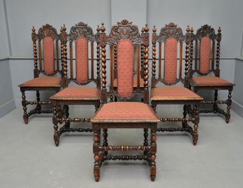 SET OF SIX CAROLEAN JACOBEAN STYLE CARVED OAK DINING CHAIRS - ADDITIONAL PHOTO 7