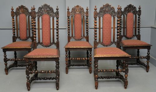 SET OF SIX CAROLEAN JACOBEAN STYLE CARVED OAK DINING CHAIRS - ADDITIONAL PHOTO 8