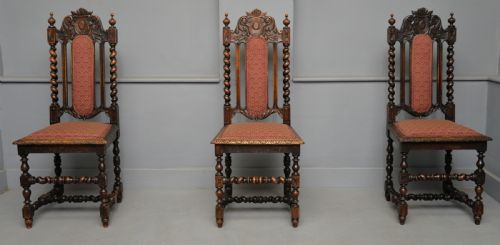 SET OF SIX CAROLEAN JACOBEAN STYLE CARVED OAK DINING CHAIRS - ADDITIONAL PHOTO 9