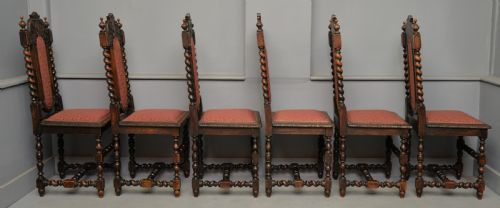 SET OF SIX CAROLEAN JACOBEAN STYLE CARVED OAK DINING CHAIRS - ADDITIONAL PHOTO 10