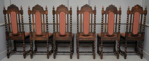 SET OF SIX CAROLEAN JACOBEAN STYLE CARVED OAK DINING CHAIRS - ADDITIONAL PHOTO 11