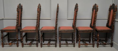 SET OF SIX CAROLEAN JACOBEAN STYLE CARVED OAK DINING CHAIRS - ADDITIONAL PHOTO 12
