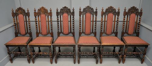 SET OF SIX CAROLEAN JACOBEAN STYLE CARVED OAK DINING CHAIRS - ADDITIONAL PHOTO 14