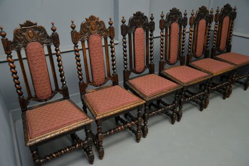 SET OF SIX CAROLEAN JACOBEAN STYLE CARVED OAK DINING CHAIRS - ADDITIONAL PHOTO 17