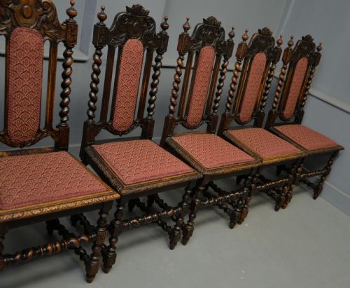 SET OF SIX CAROLEAN JACOBEAN STYLE CARVED OAK DINING CHAIRS - ADDITIONAL PHOTO 18